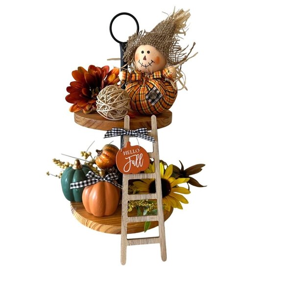 Fall Ladder Wood Decor Mini Sign Set 2pc Apple Orchard Hello Fall Tiered Tray - Picture 4 of 13